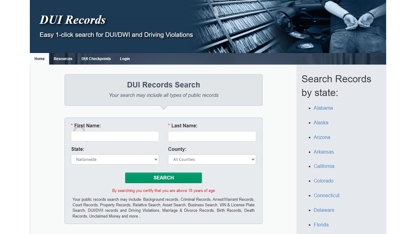 DUI Records | Easy 1-click search for DUI/DWI and Driving Violations