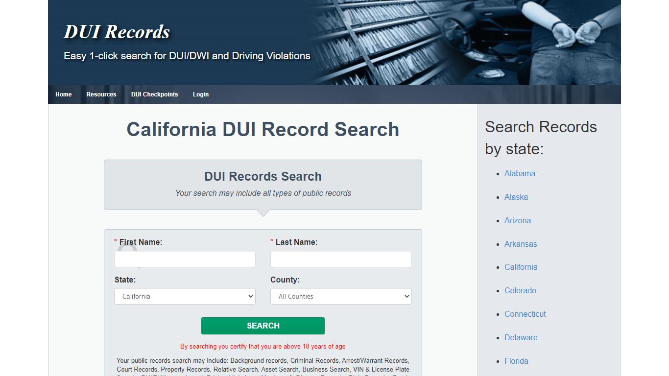 California CA | DUI Records Search